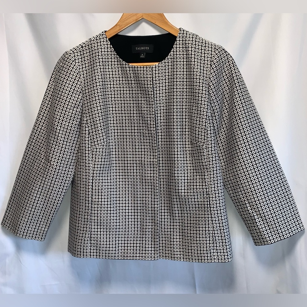 Talbots Women’s Black & White Lined Jacket/Coat With Hidden Buttons Size 8